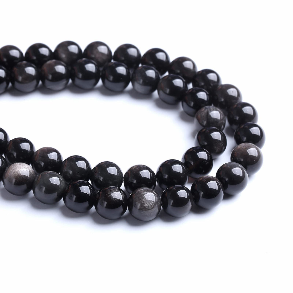 6MM 60PCS Natural Stone Silver Obsidian Loose Beads for Jewelry Making DIY Bracelet