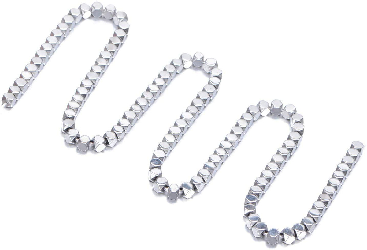 AD Beads Natural Hematite Gemstone Faceted Square Cube Loose Beads 16" (6x6mm, Metallic Silver)