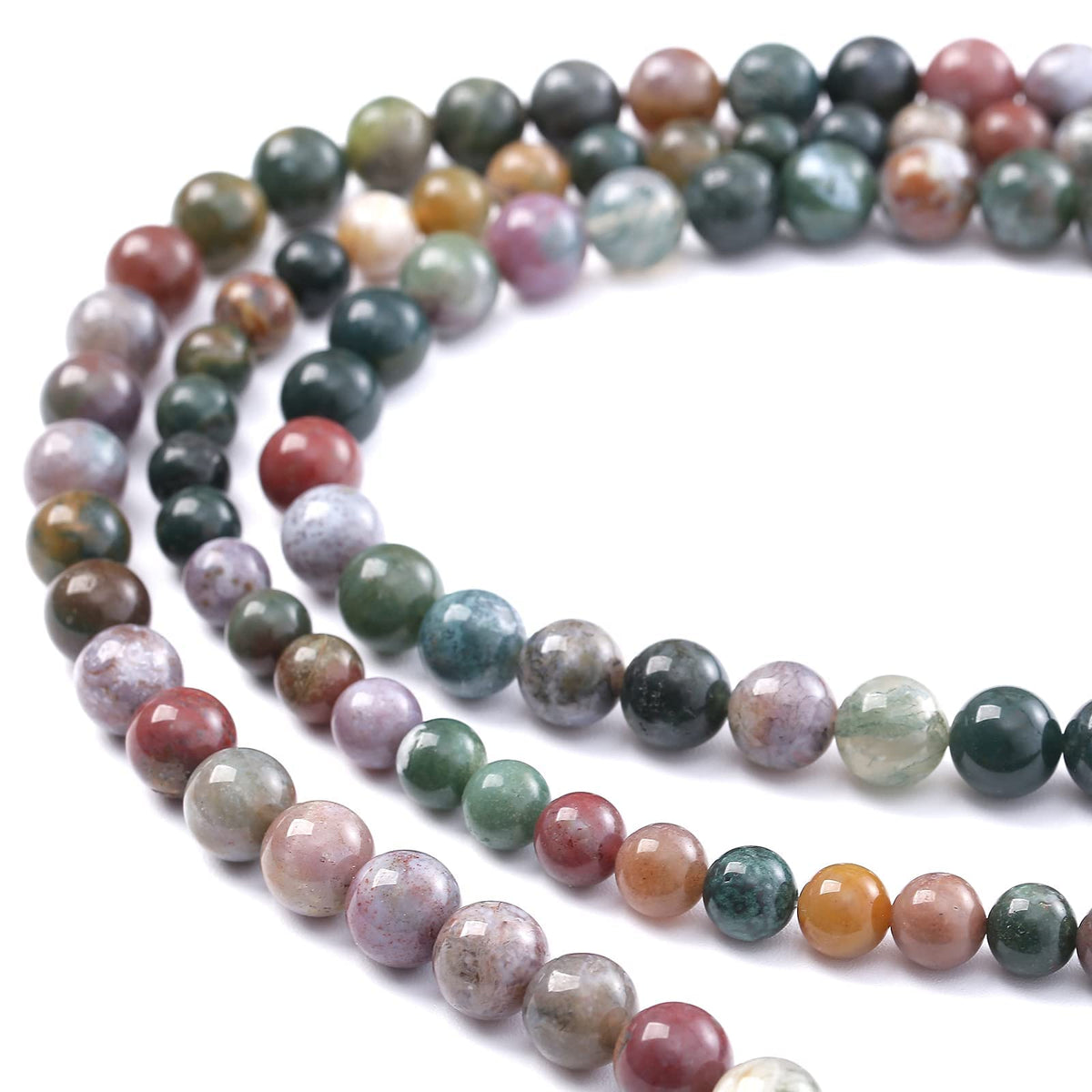 90PCS 4MM Colorful Indian Agate Beads Natural Gemstone Round Stone Beads for Jewelry Making DIY Energy Stone Healing Power Bracelet 15"