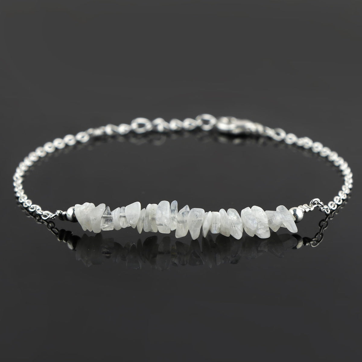 Gemimpression Handmade Moonstone Chips Bracelet – Natural Energy Healing Crystals – Adjustable Silver Plated 8 Inch Chain – Gift for Her – Mother’s Day Gift