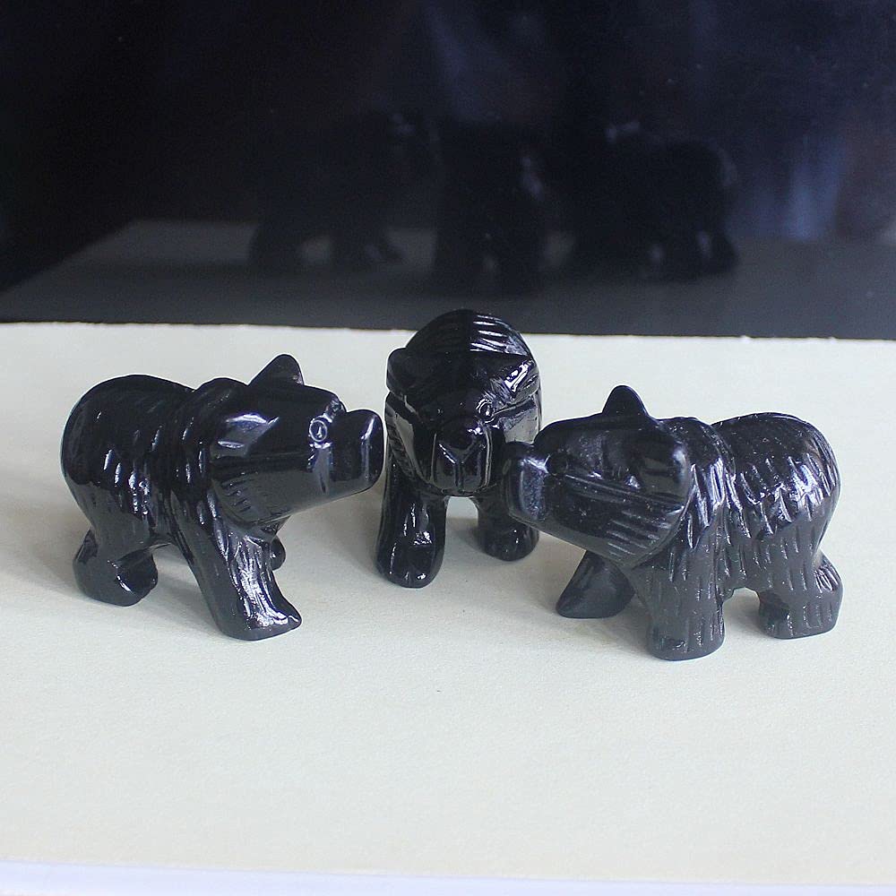 HLbshi Hand Carved Gemstone Crystal Bear Figurine Animal Statue Carving Office Home Decor Collections 2'' (Black Obsidian)