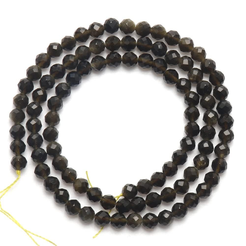 Song Xi 180pcs 2mm Natural Gold Obsidian Gemstone Beads Faceted Round Loose Stone Beads for Jewelry Making (1 Strand)