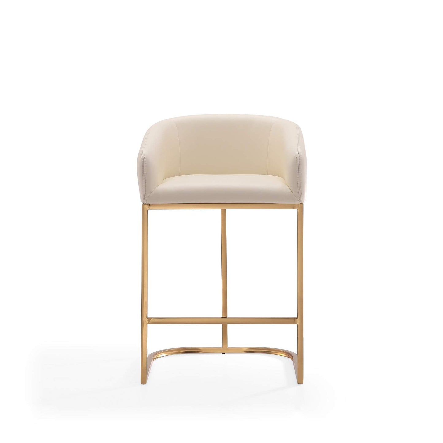 Manhattan Comfort Louvre 26 Inch Mid Century Modern Counter Height Bar Stools - Elegant Faux Leather Padded Seat, Stainless Steel Base with Footrest, Fully Assembled Barstools, Set of 1, Cream