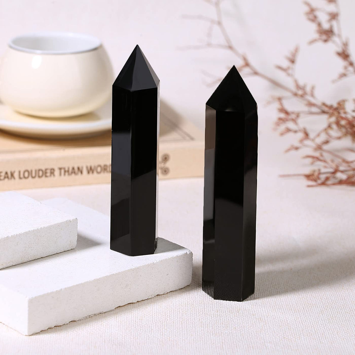 ZHIYUXI 3.7-4" Obsidian Crystals Wand Black Healing Crystals Tower Hexagonal Pointed 1 Pc Stone Large Crystals Reiki Energy Balancing Meditation Therapy Gemstones Decoration Gifts