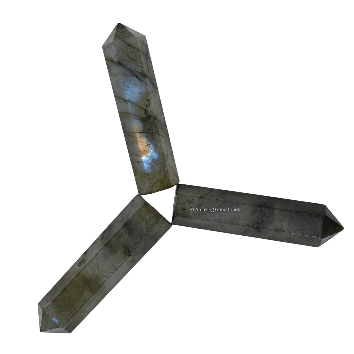 Amazing Gemstone Labradorite Crystal Points Bulk Healing Crystals - Pack of 3 Single Terminated Healing Wand Point Bulk Crystals for Crafts, Crystal Grid, DIY Work - Premium Crystals - Beginners Gift
