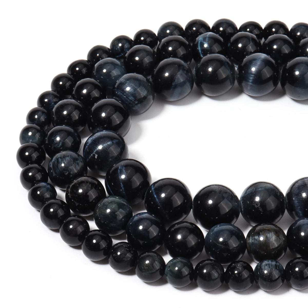 60pcs 6mm Natural Blue Black Tiger Eye Gemstone Beads Energy Healing Crystal Round Loose Stone Beads for Jewelry Making, DIY Bracelets Necklaces