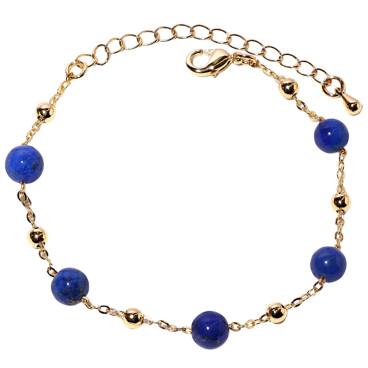 Xfoxstal 14k Gold Plated Chain Bracelets for Women Crystals and Stones Bracelets Jewelry Adjustable (Lapis Lazuli)