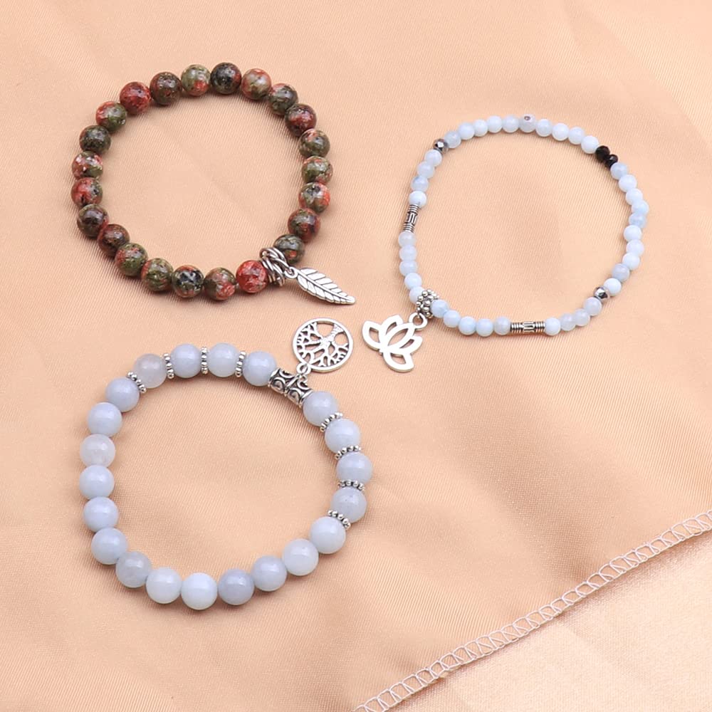 UEUC Tree of Life Yoga Healing Stone Bracelets, Multilayer Lotus Chakra Stone Reiki Bracelet Sets, Anxiety Crystal Natural Stone,for Women Stress Relief(#70)