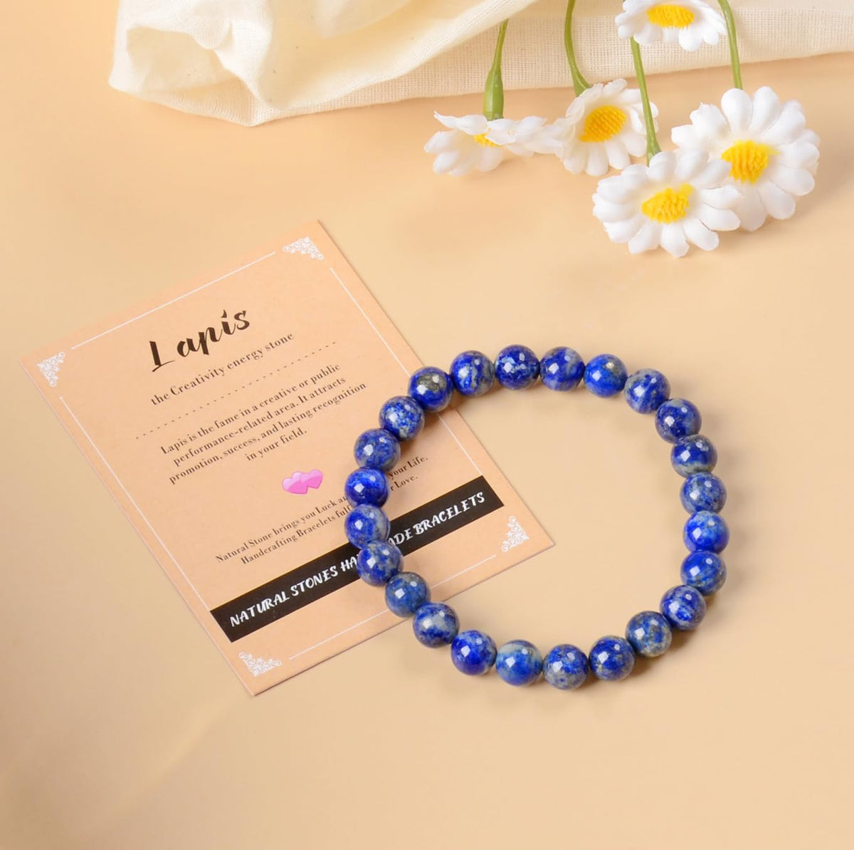 AD Beads Handmade Gemstone Stretch Elastic Bracelet Crystal Healing Reiki Nature's Beauty and Spiritual Essence Unisex (4mm, Lapis Lazuli)