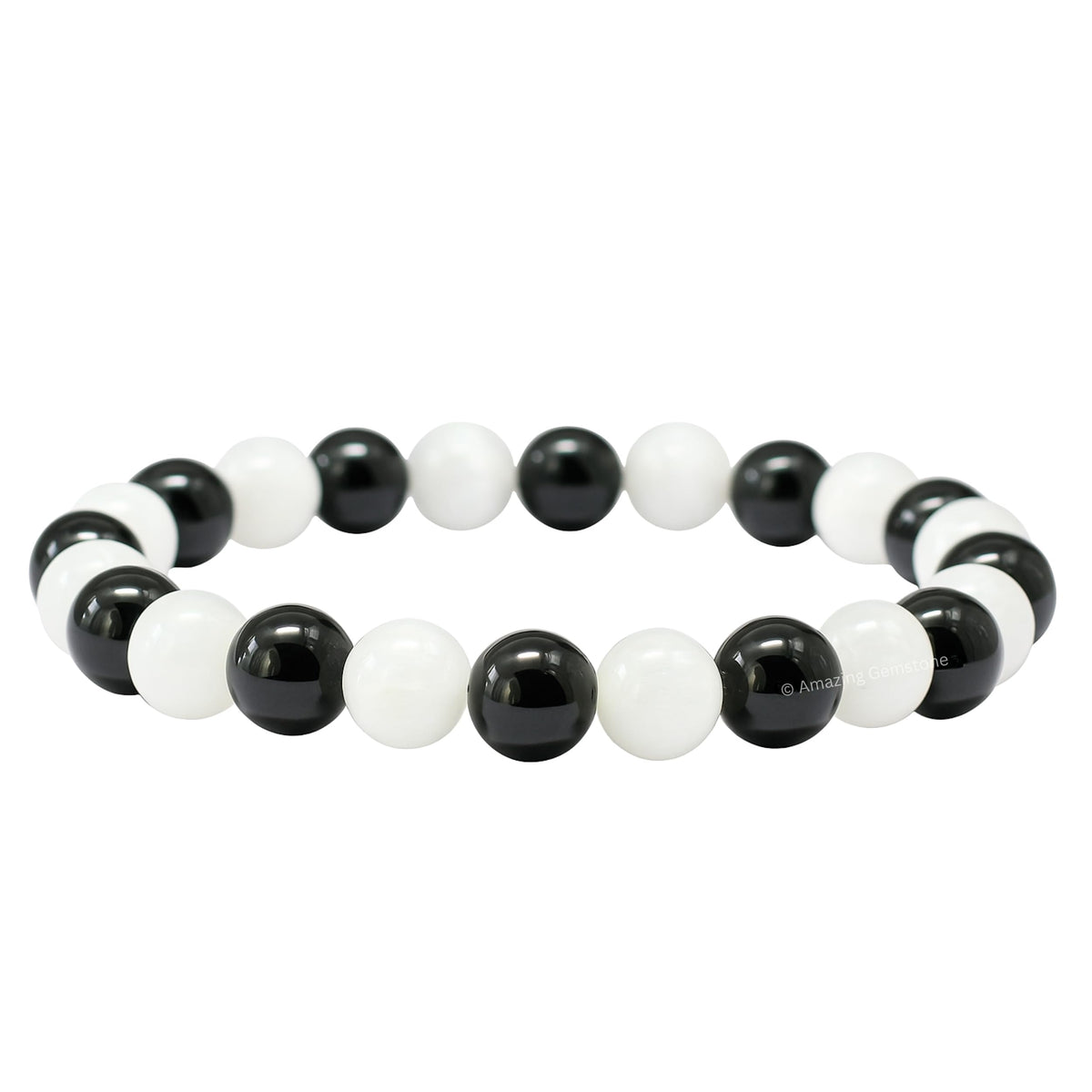 Amazing Gemstone Crystal Bracelet for Women Men's Gifts - Protection Healing Crystal Bracelet - 8mm Gemstone Beaded Stretchable Bracelet Pulseras Para Hombres Mujer Stocking Stuffers Mothers Day Gift (Black Tourmaline Selenite)