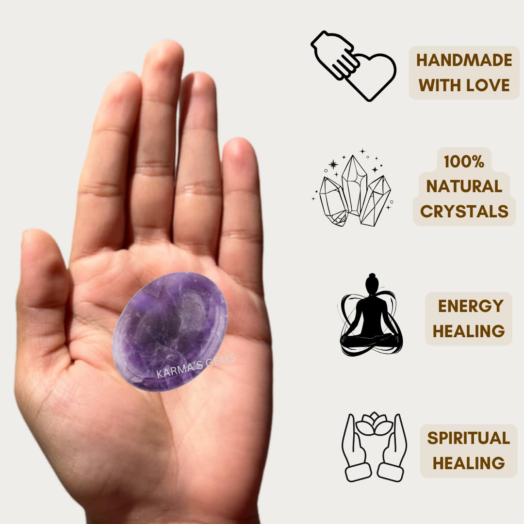 Amethyst - Rubbing Natural Thumb Worry Stone - Hold in Your Hand for Relaxation or Anxiety Relief - Enhance Meditation, Aid in Healing the Mind, Body and Spirit
