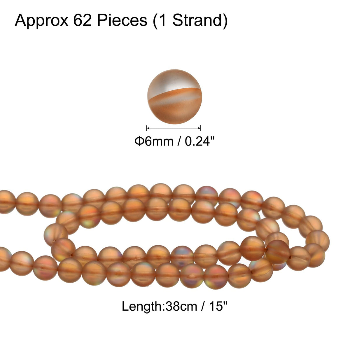 uxcell Matte Crystal Glass Beads 6mm Synthetic Frosted Shining Semi-Precious Round Loose Beads Synthetic Moonstone for Jewelry Making DIY Bracelet, Brown