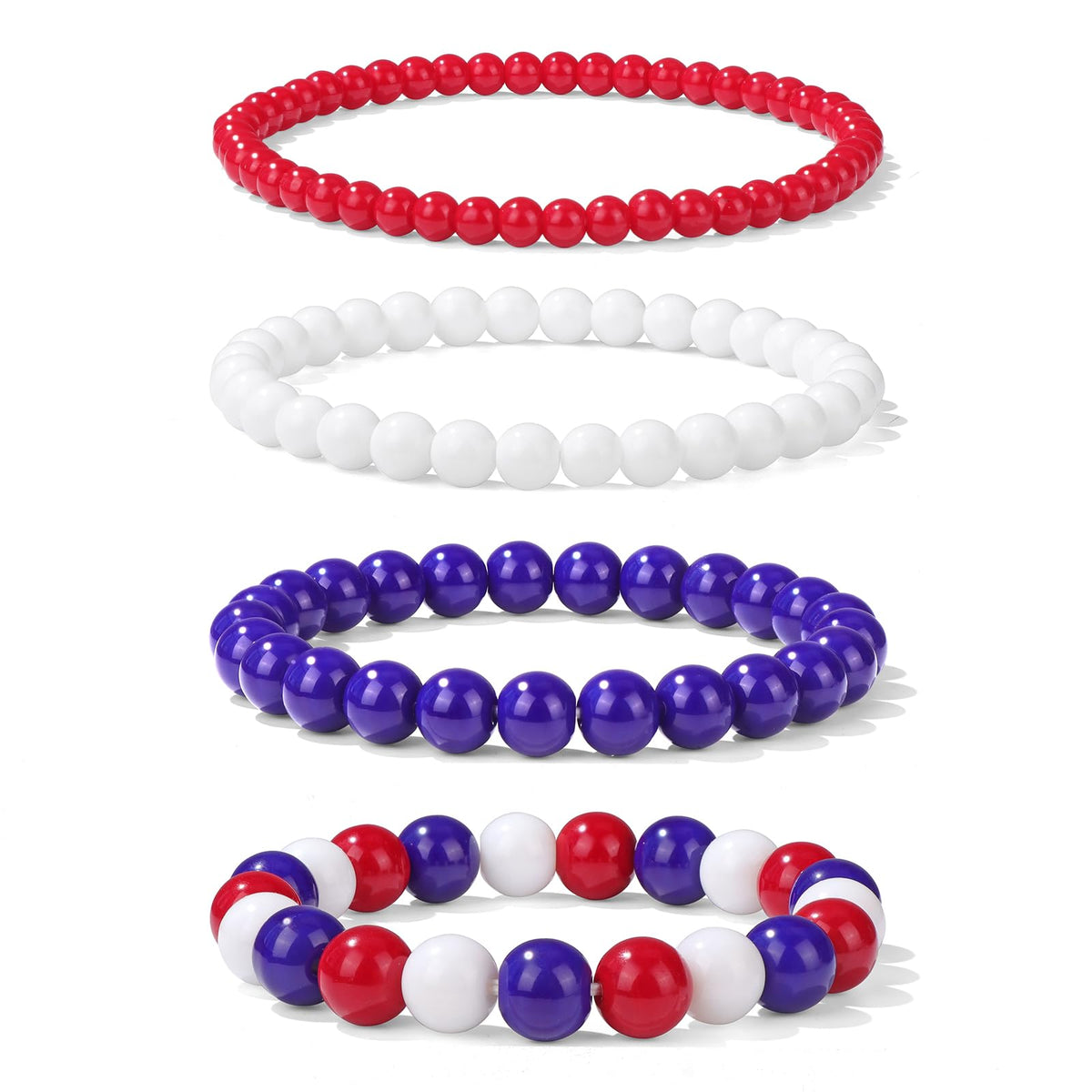 Vinswet 4pcs Beaded Bracelets for Women,Natural Healing Crystal Gemstones Bracelet,Anxiety Stress Relief Bracelet Handmade purple Jewelry Gifts for Women (Red Porcelain&White Porcelain&Green Porcelain)