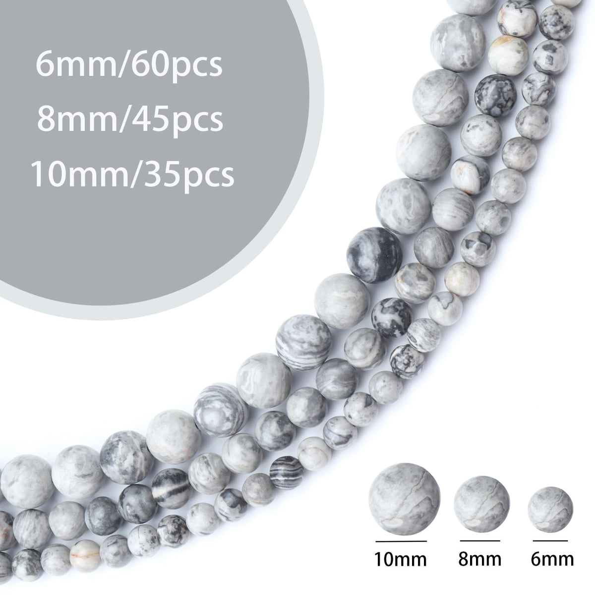 Siomia 60pcs 6mm Natural Map Jasper Gemstone Beads Energy Healing Crystal Round Loose Stone Beads for Jewelry Making, DIY Bracelets Necklaces