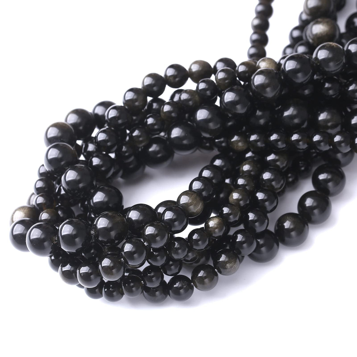 45PCS 8MM Natural Black Golden Obsidian Stone Beads Energy Healing Beads for DIY Jewelry Bracelet Necklace Making for Jewelry Making15Inch