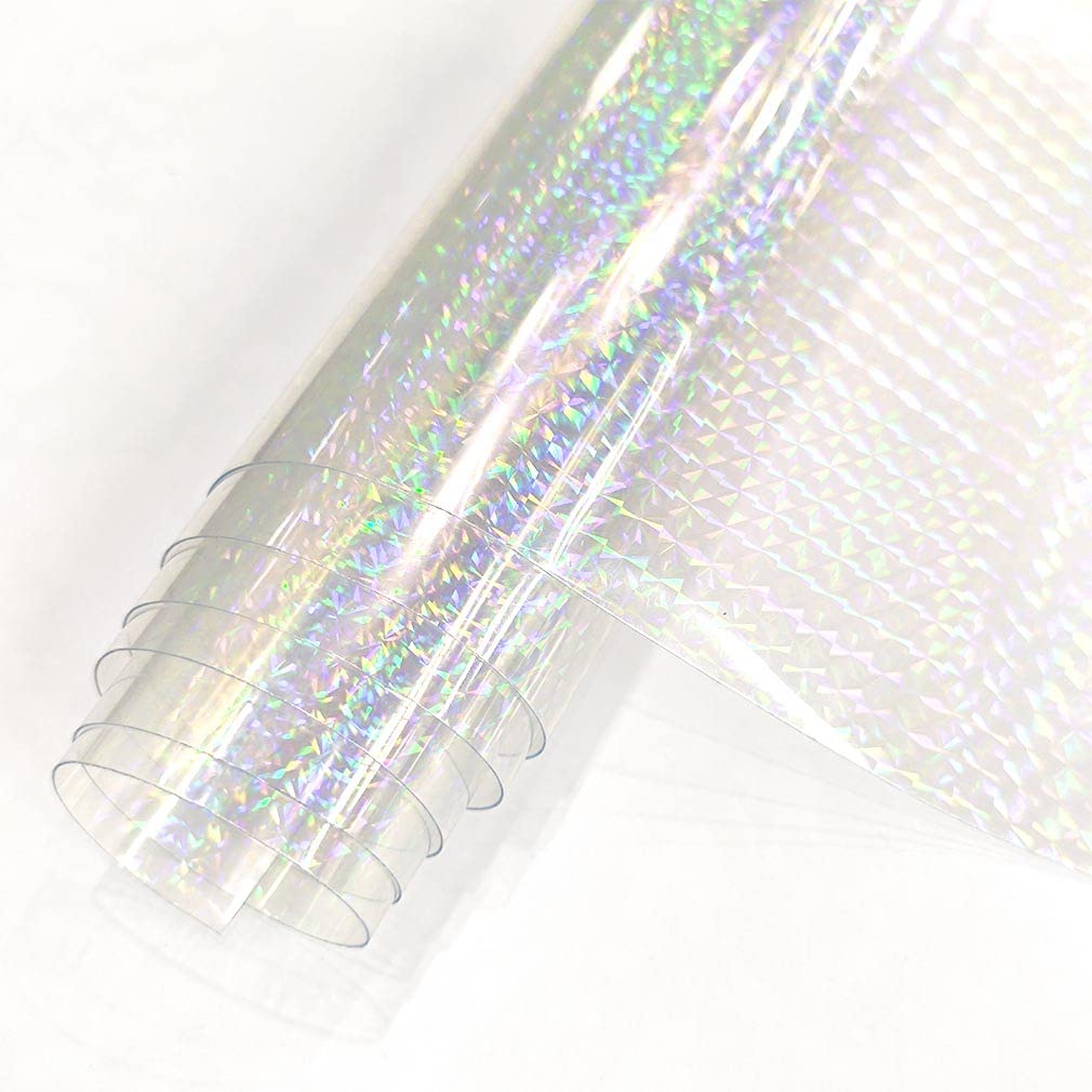 Iridescent Clear Film Laser Mirror Rainbow Transparent PVC Waterproof Vinyl Material for Bows Jewlery Bags Making DIY Crafts (Gem Patterns-A)