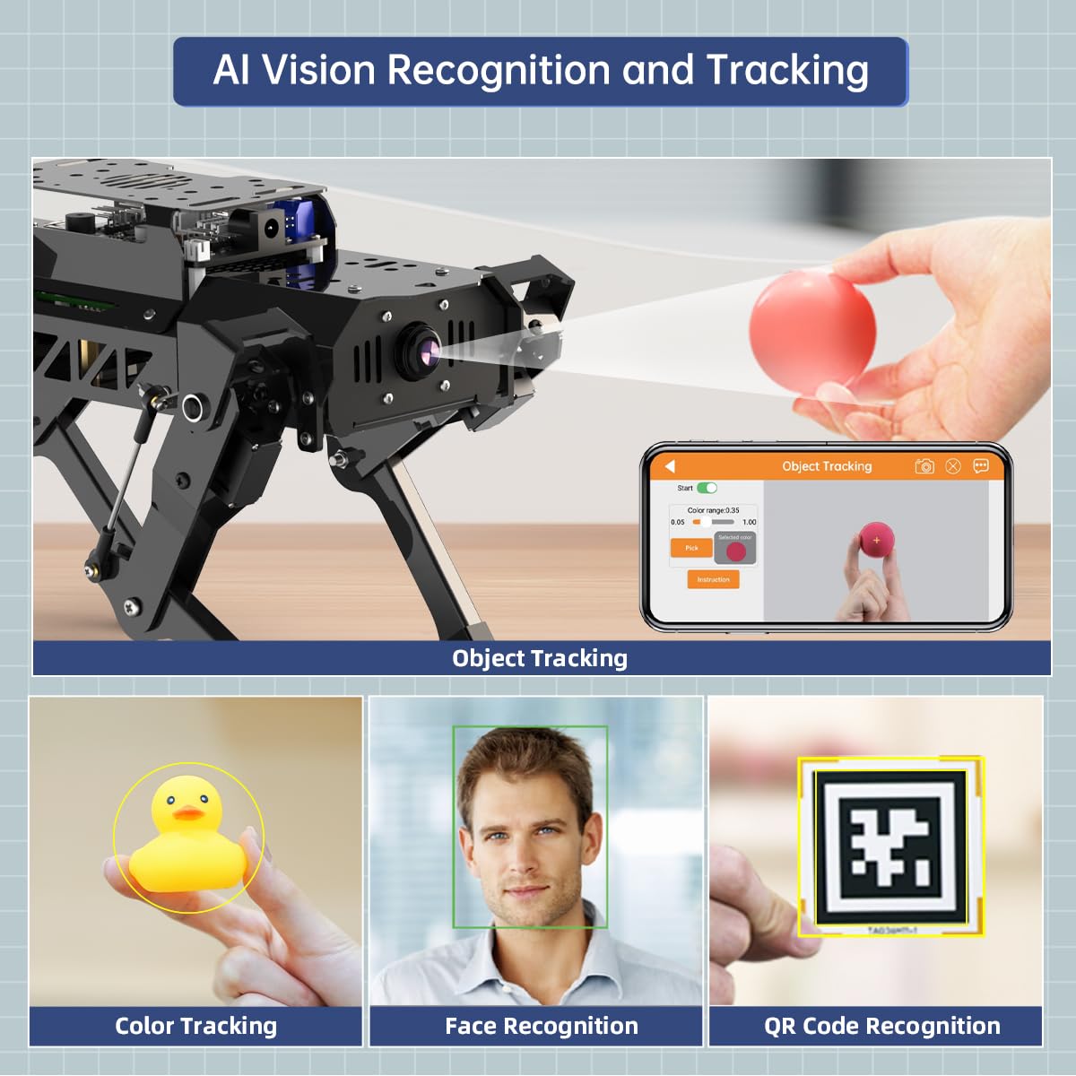 PuppyPi Robot Dog with ChatGPT Large AI Models AI Embodied Intelligence ROS Robotic Dog Vision Scene Voice Understanding SLAM Mapping Navigation Bionic Quadruped Robot, Advanced Kit & RaspberryPi5 4GB