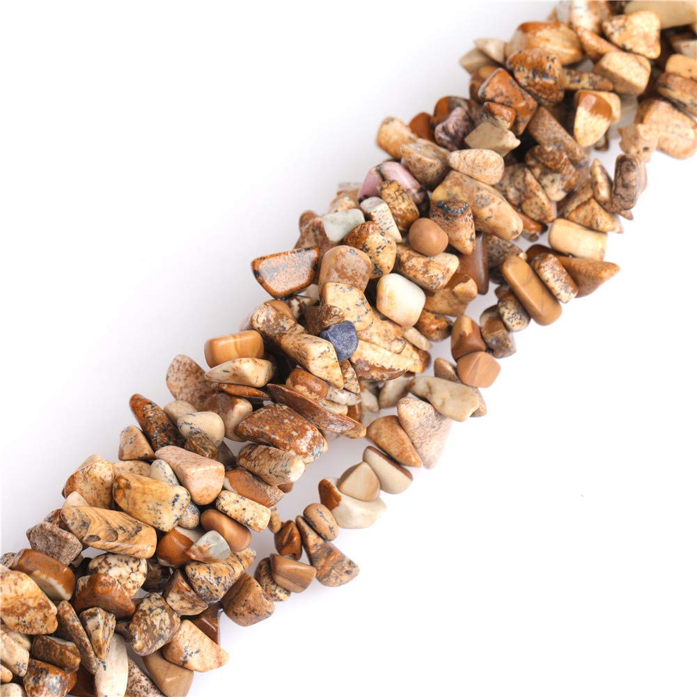 HAAMIIQII 5-8mm Natural Picture Jasper Chips Beads Irregular Chip Stones Loose Gemstone Energy Healing Beads for Jewelry Making Strand 30 Inch