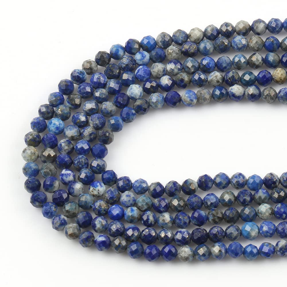 Song Xi 180pcs 2mm Natural Lapis Lazuli Gemstone Beads Faceted Round Loose Stone Beads for Jewelry Making (1 Strand)