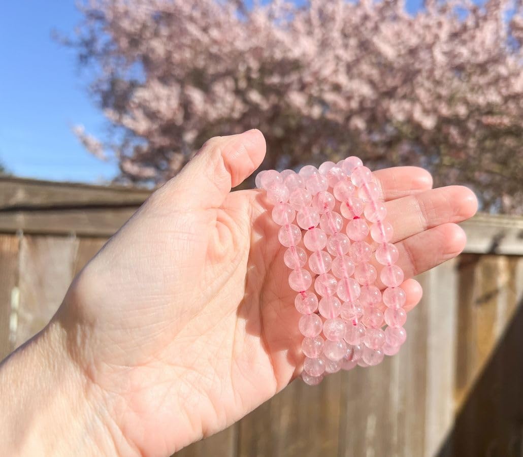 CHELYQST Rose Quartz Bracelet - Stone of Love and Courage,Stretch Natural Stone Crystal Beads Jewelry Gifts for Women Men Unisex Adult,8mm