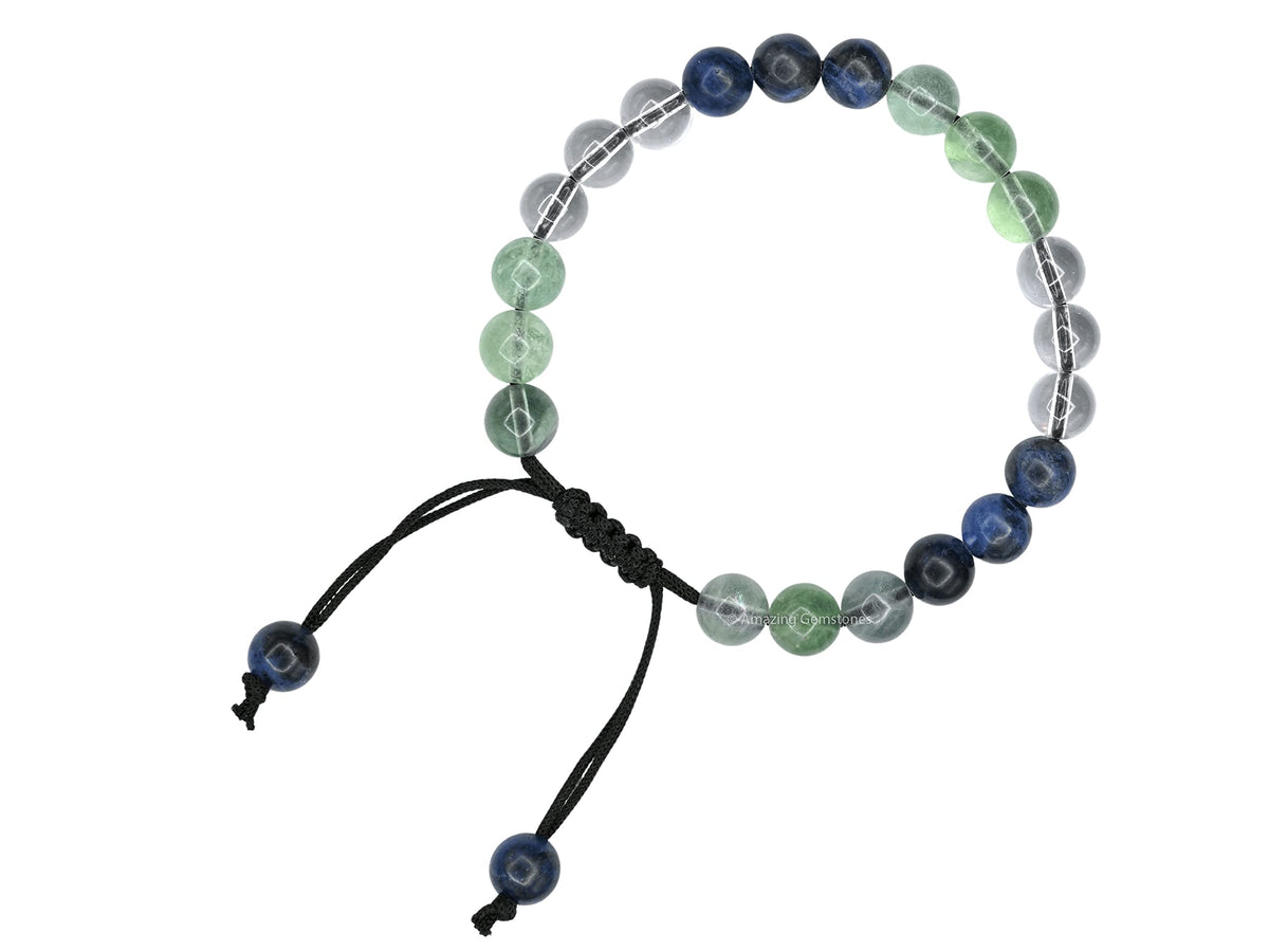 Amazing Gemstone Bracelet for Studying and Concentrating Manifestation - Sodalite Fluorite Clear Quartz Set for Men Women Healing Calming Anxiety Stress Relief Gifts Pulseras Para Hombres Mujer
