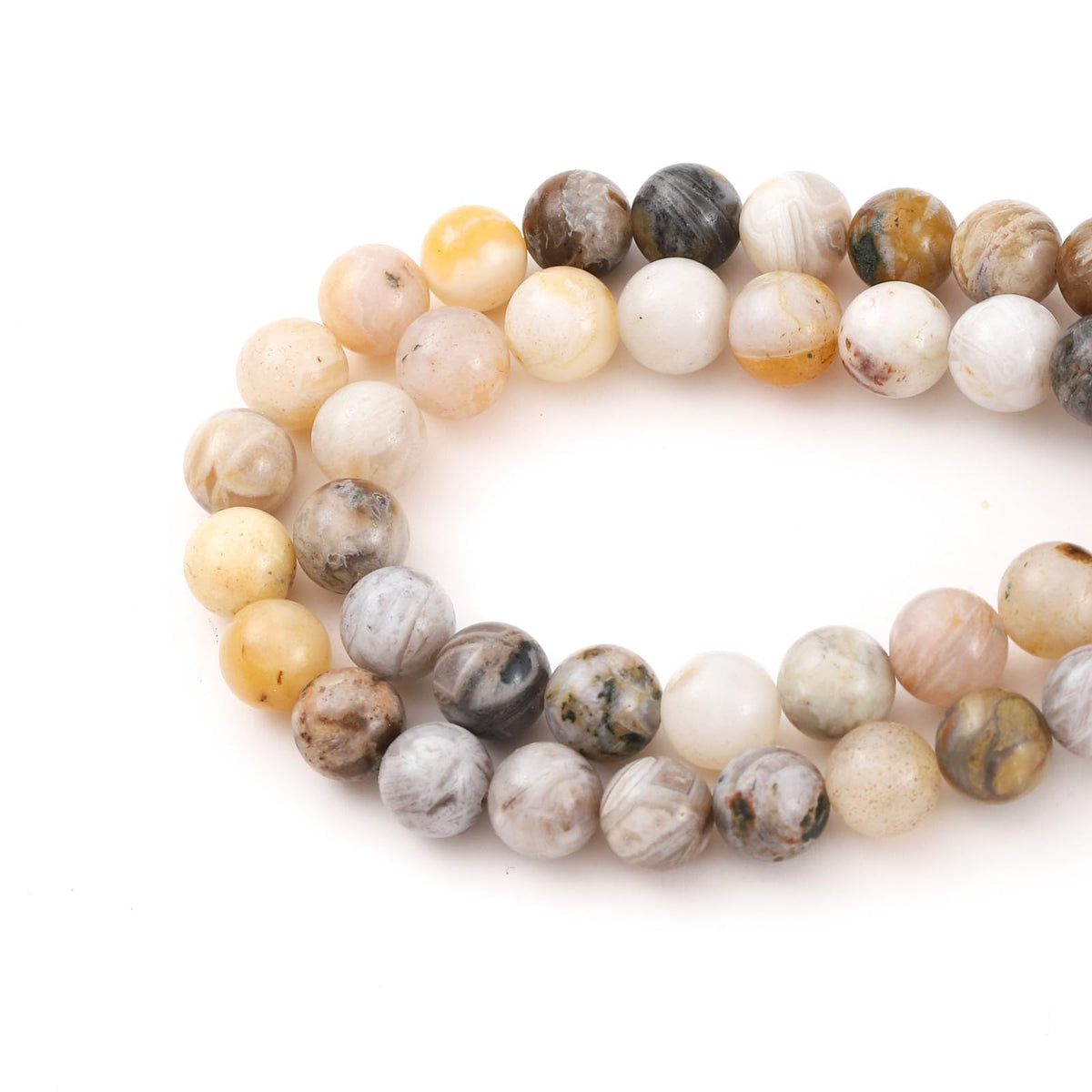 8mm 45pcs DIY Natural Bamboo Leaf Agate Stone Beads Round Healing Crystal Gemstone Loose Beads for Jewelry Making Handmade Bracelet Necklace