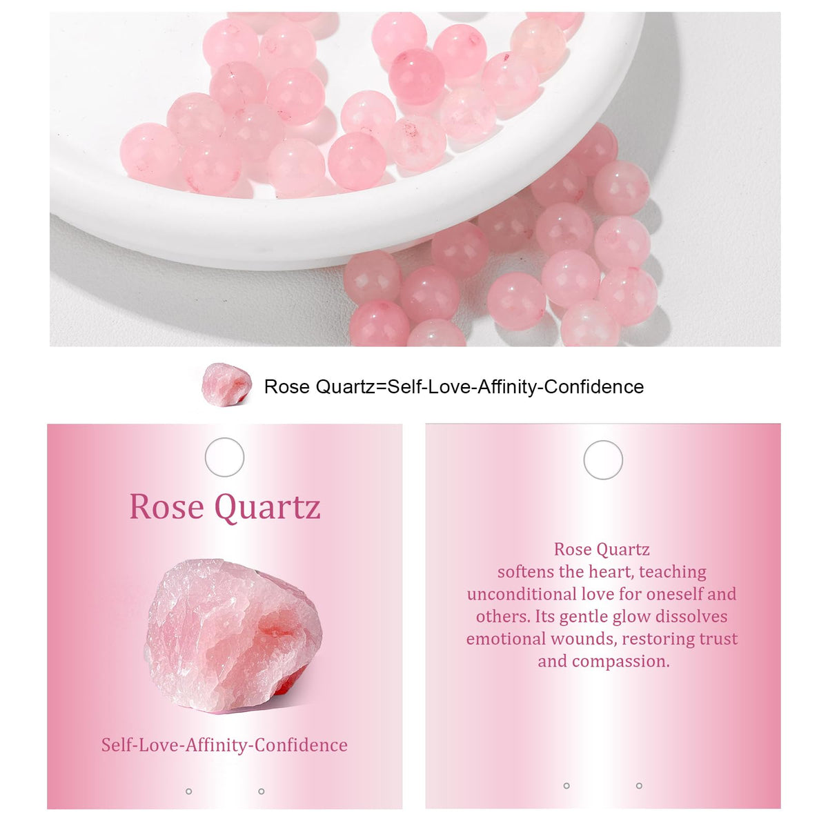 Vinswet 45pcs 8mm Rose Quartz Natural Stone Beads Round Genuine Real Stone Beading Loose Gemstones DIY Smooth Bead for Bracelet Necklace Earrings Jewelry Making