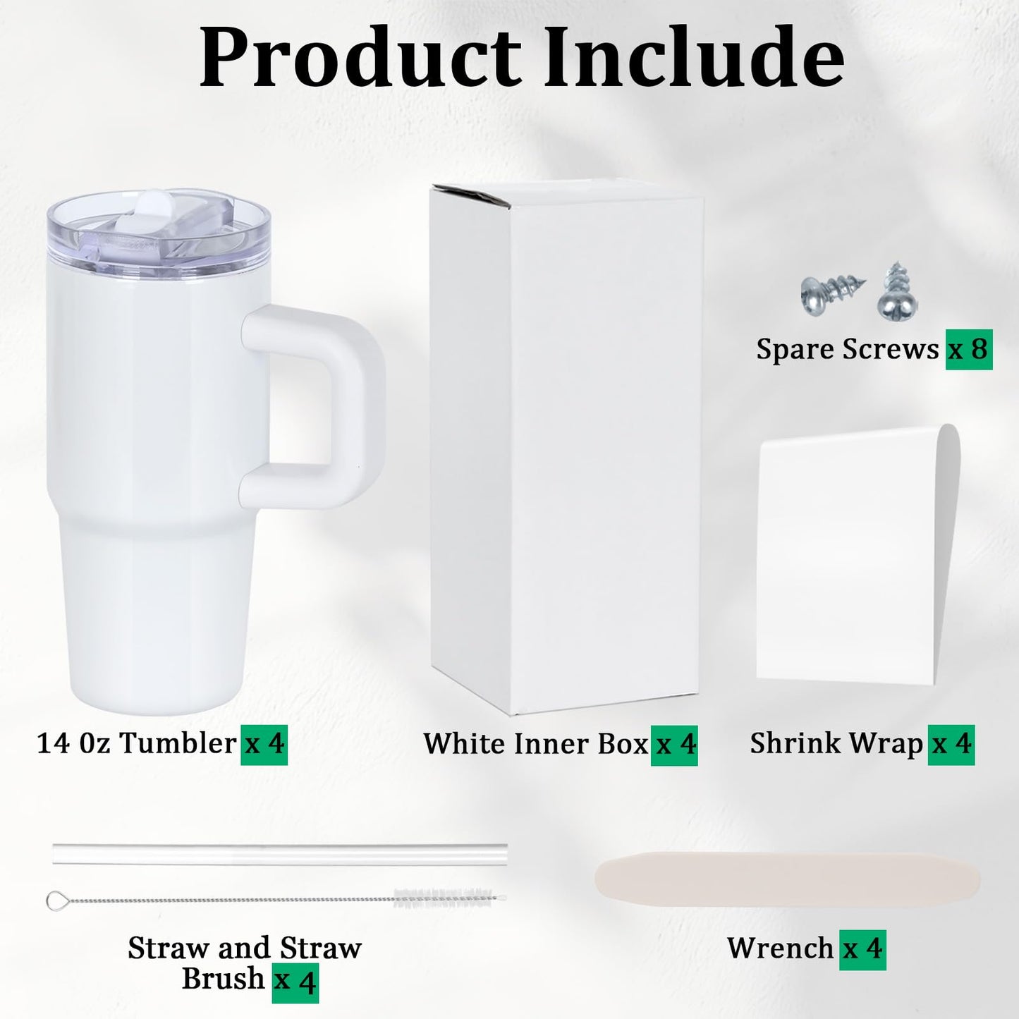 Tswofia 4 Pack 14 Oz Sublimation Tumblers Bulk for Kids with Handle & Splash Proof Detachable Flip Straw Lid, Kids 14 Oz Stainless Steel Double Insulated Sublimation Tumbler Blanks (White)