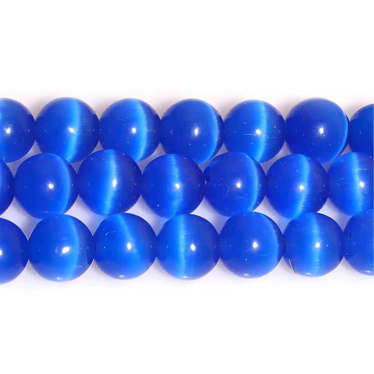 HAAMIIQII 8mm Sapphire Blue Cat Eye Glass Round Crystal Stone Loose Gemstone Beads for Jewelry Making Bracelets Necklaces Earrings Crafts (45-50pcs)