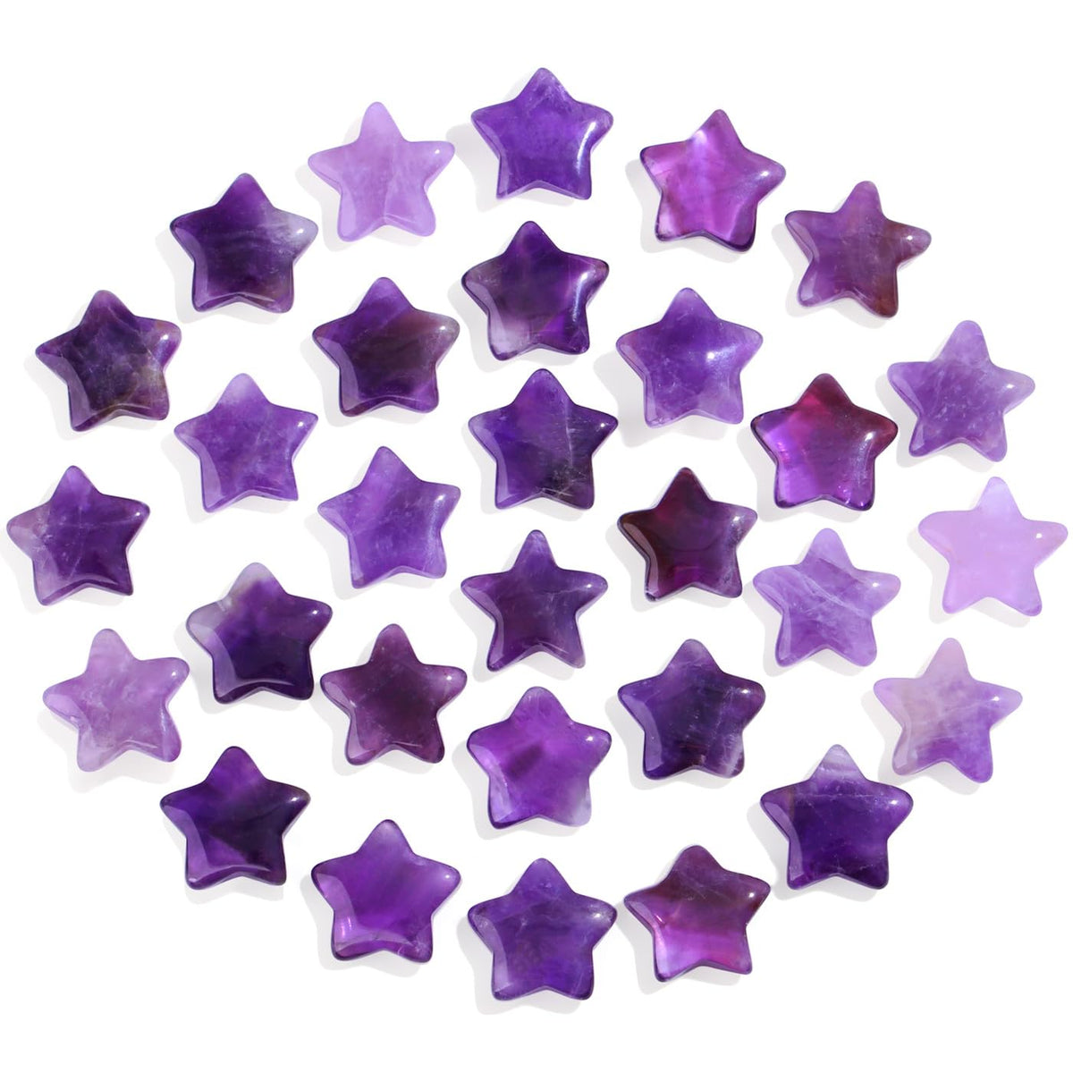 DUQGUHO 20 Pcs Amethyst Crystals Star Crystal Set Natural Healing Crystal Bulk Polished Stone Pocket Palm Protection Sacred Meditation Energy Reiki Balancing Gift