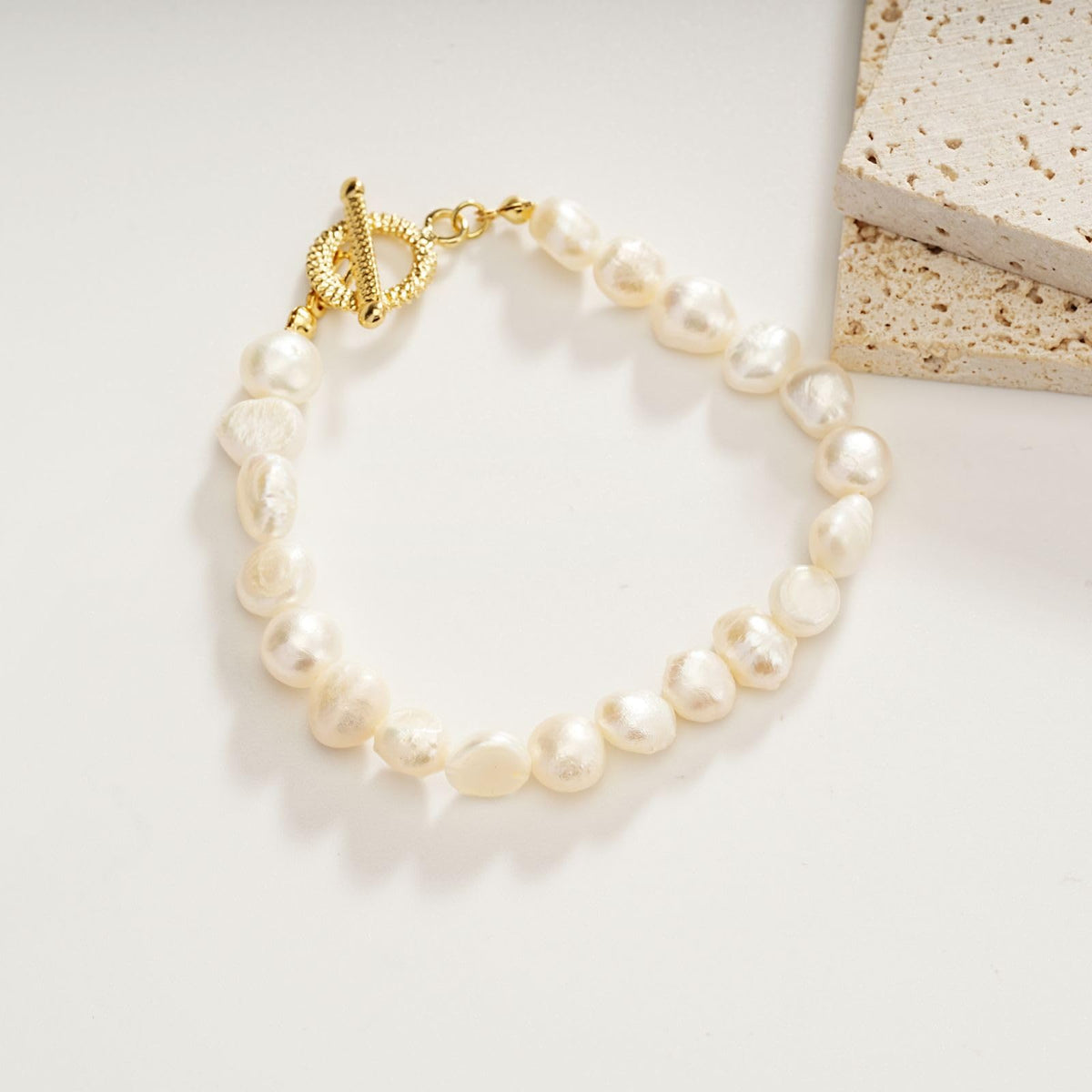 Sylph 7-8mm Pearl Bracelets for Women, Natural Freshwater Pearl Baroque Beaded Bracelet Beach Jewelry Bride Gifts for Wedding Birthday Anniversary, 6.5 Inch