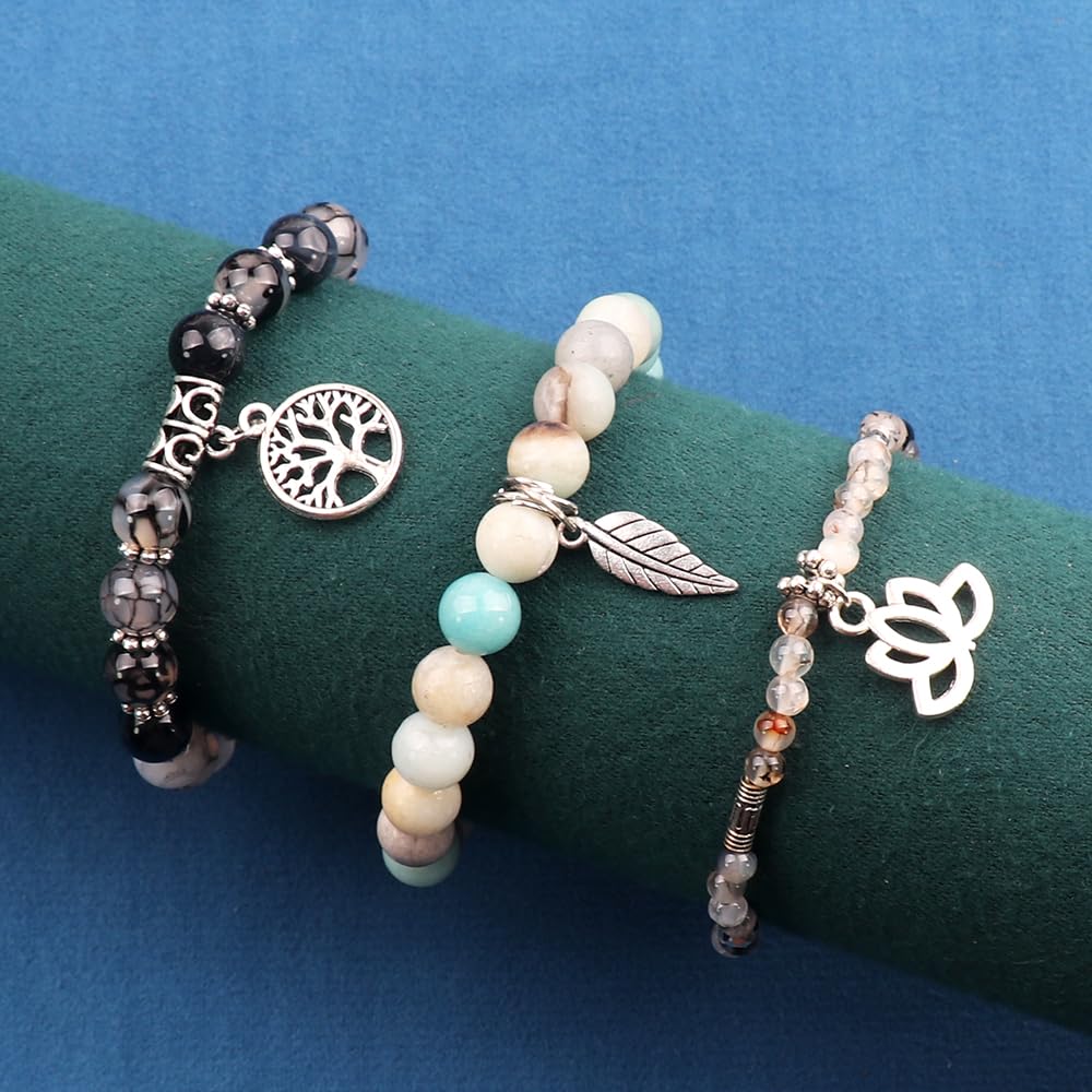 UEUC Tree of Life Yoga Healing Stone Bracelets,Multilayer Lotus Chakra Stone Reiki Bracelet Sets,Anxiety Crystal Natural Stone,for Women Stress Relief(#151)
