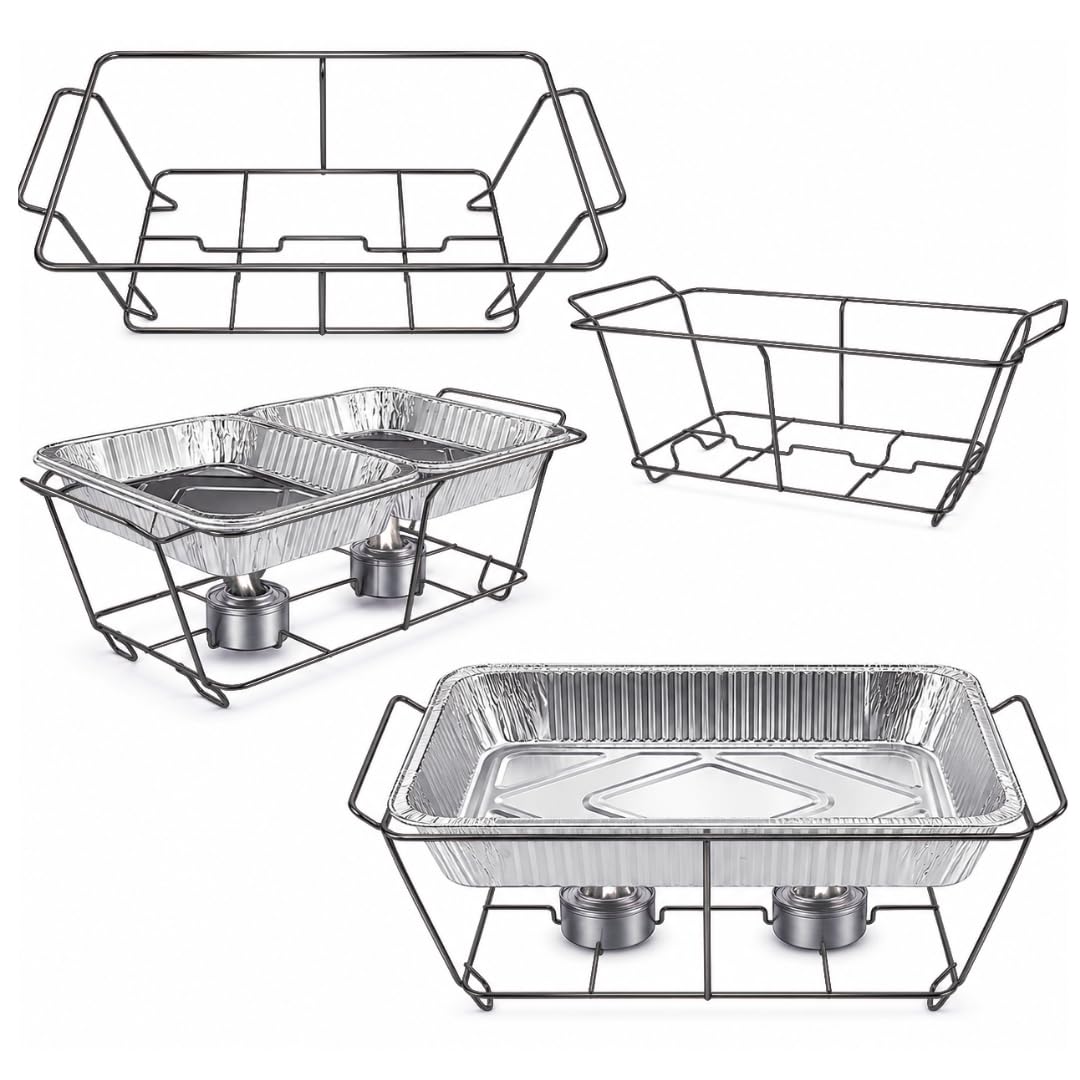 Kitchsy Full Size Buffet Chafing Dish Stand, Black Wire Rack Frame for Serving Pans, Food Warmer Stand for Catering, Weddings, Parties, Events, Reusable Chafer Rack (25)