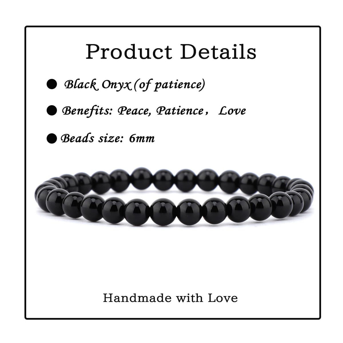 Bymitel 6mm Black Onyx - Handmade Reiki Gemstone Stretch Bracelet, Natural Beauty & Spiritual Essence, Crystal Healing for Unisex Adults