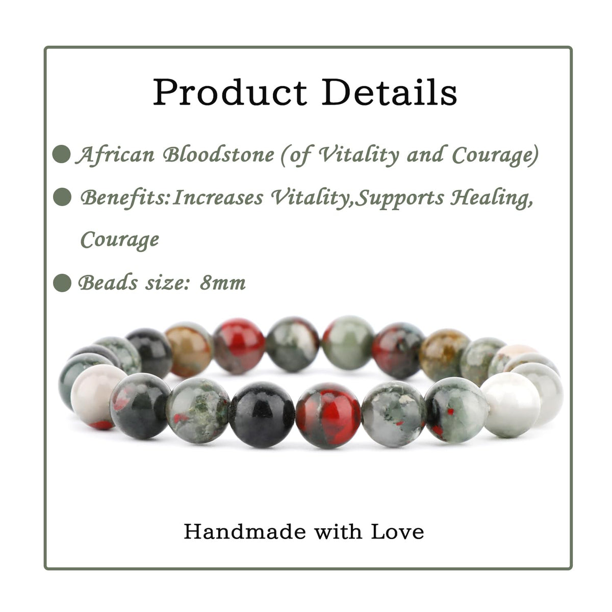 Bymitel 8mm African Bloodstone - Handmade Reiki Gemstone Stretch Bracelet, Natural Beauty & Spiritual Essence, Crystal Healing for Unisex Adults
