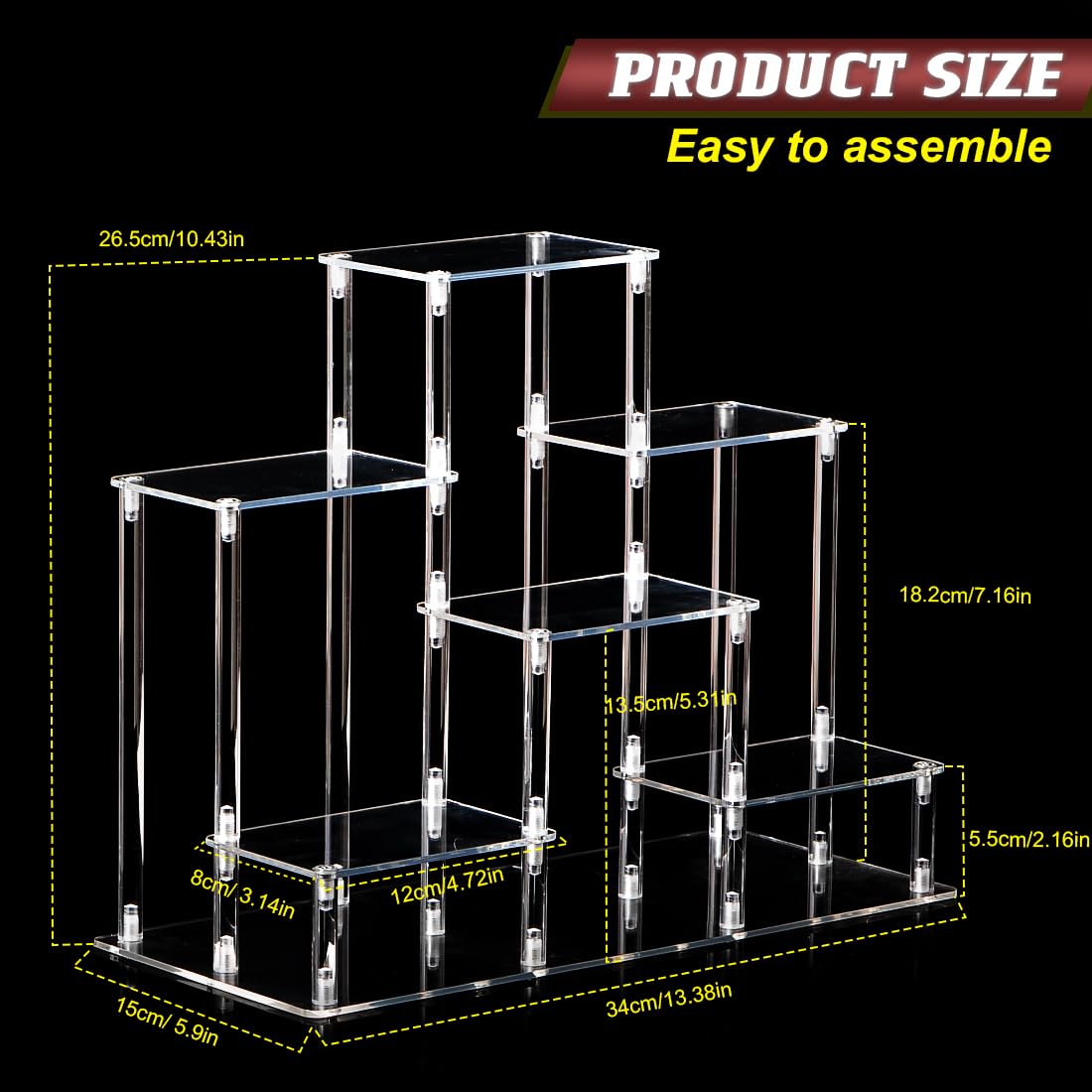 NyTfxkeJ 6 Tier Clear Action Figures Display Risers Stand Shelf, Acrylic Display Stands for Collectibles,Pop Figures Holder Perfumes Organizer,Large Rock Risers Rack