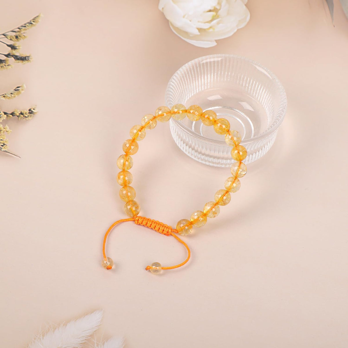 AD Beads Natural 8mm Gemstone Bracelets Healing Power Crystal Macrame Adjustable 7-9 Inch (Citrine Crystal)