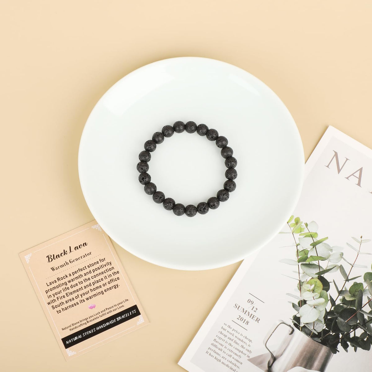 AD Beads Handmade Gemstone Stretch Elastic Bracelet Crystal Healing Reiki Nature's Beauty and Spiritual Essence Unisex (6mm, Black Lava (Warmth Generator))