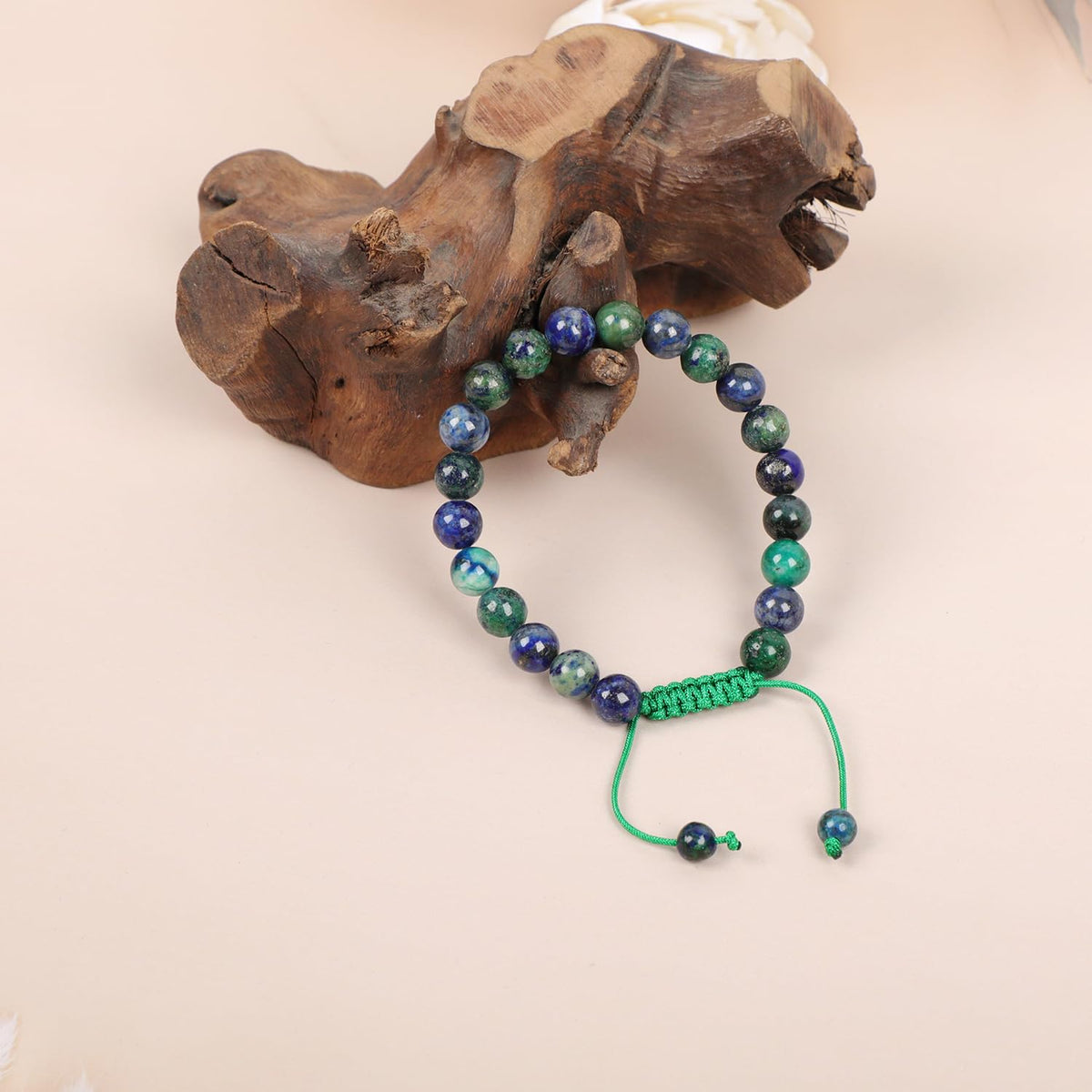 AD Beads Natural 8mm Gemstone Bracelets Healing Power Crystal Macrame Adjustable 7-9 Inch (Lazuli Chrysocolla)