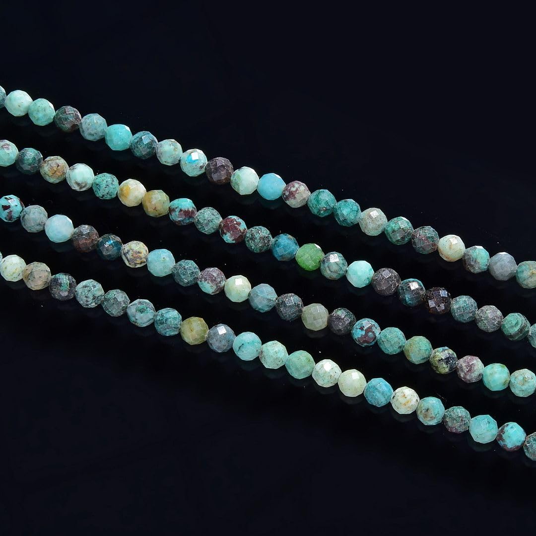 Adabele 30 Inch Natural Chrysocolla Healing Gemstone 3mm (0.12 Inch) Tiny Small Faceted Round Loose Beads Stone Spacer (220-240pcs Total) for Craft Jewelry Making GK3-16