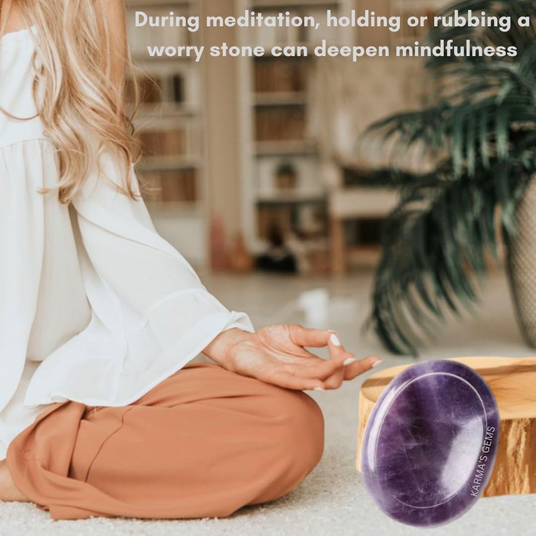 Amethyst - Rubbing Natural Thumb Worry Stone - Hold in Your Hand for Relaxation or Anxiety Relief - Enhance Meditation, Aid in Healing the Mind, Body and Spirit