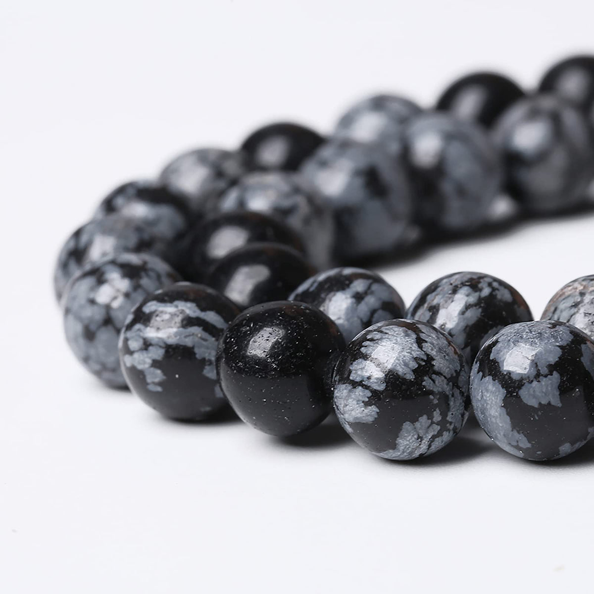 90PCS 8mm Natural Snowflake Obsidian Beads Round Loose Stone Energy Healing Gemstone Beads for Jewelry Making DIY Bracelet Necklace for Jewelry Making 32" 2 Strands