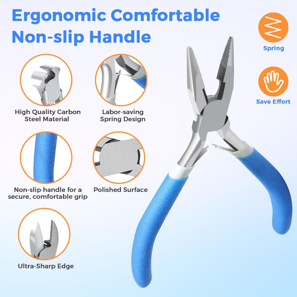 LIFEGOO 5 Pieces Mini Pliers Set – Durable Precision Tool Kit for Crafts, Jewelry & DIY, Includes Long Needle Nose, Bent Nose, Diagonal, End Cutting, Nipper (Blue)
