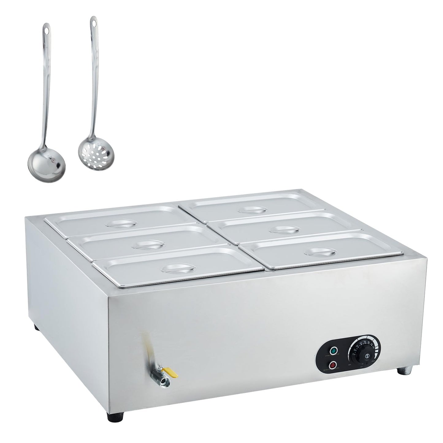 6-Pan Commercial Food Warmer, Portable Stainless Steel Countertop Buffet Server with Adjustable Temperature for Parties, Catering, and Home Gatherings