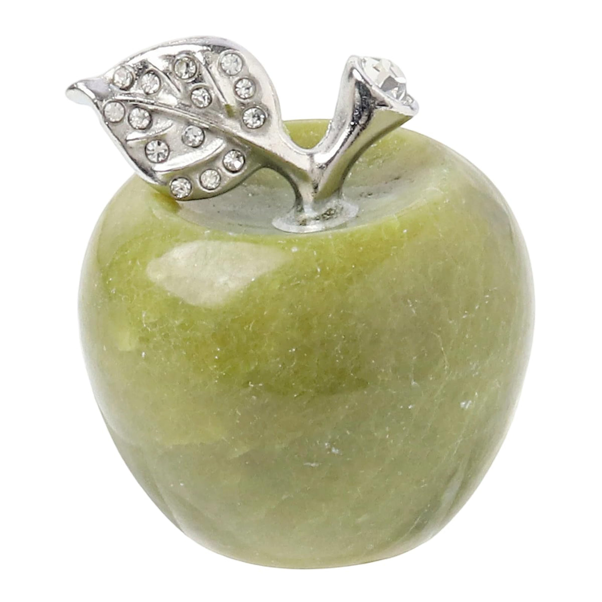 Casaper Green Jade Apple Figurine Pocket Stone Fruit Sculpture Healing Crystal Statue Home Decoration 1.3" Tall