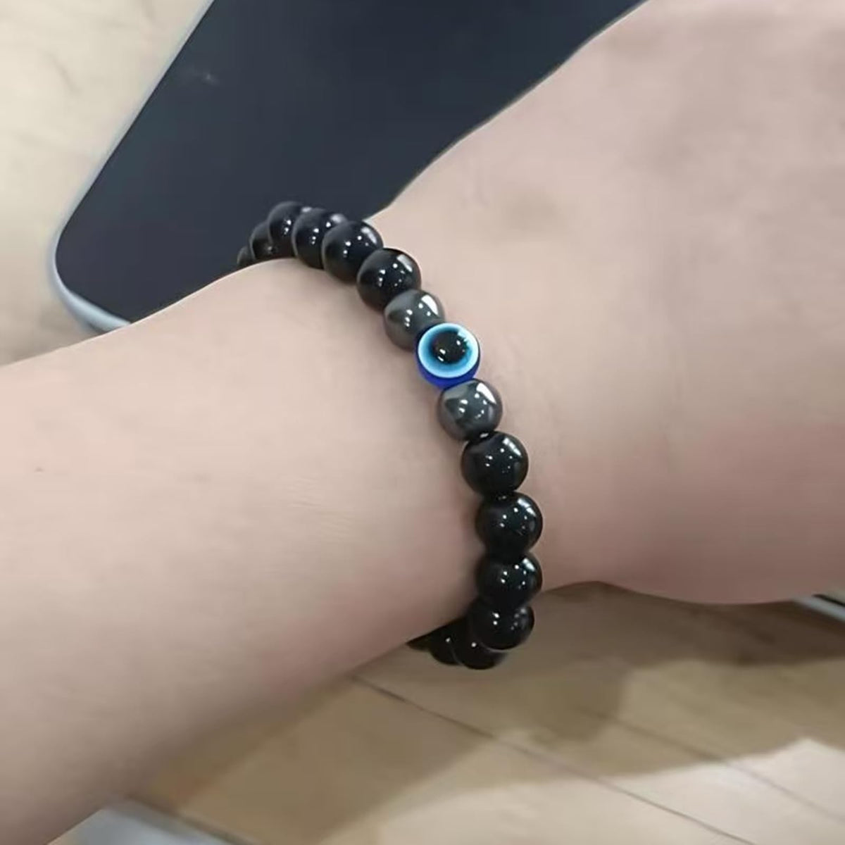 WEFRIN Evil Eye with Hematite Black Obsidian Tiger Eye Stone Triple Protection Bracelets for Men Women, Crystal Jewelry Stone Bracelets Bring Luck and Prosperity and Happiness (D-8mm(d))