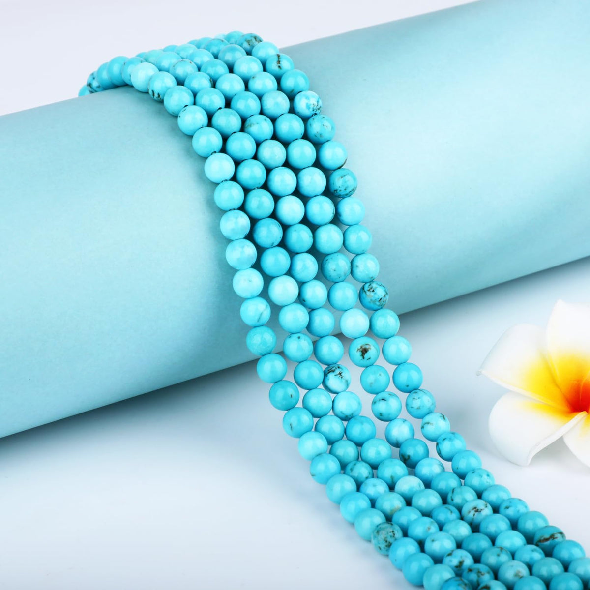 CMBYN Natural Stone Beads Round Genuine Real Stone Beading Strand Loose Gemstones DIY Smooth Bead for Bracelet Necklace Earrings Jewelry Making (Blue Turquoise, 6mm 60 Pieces)