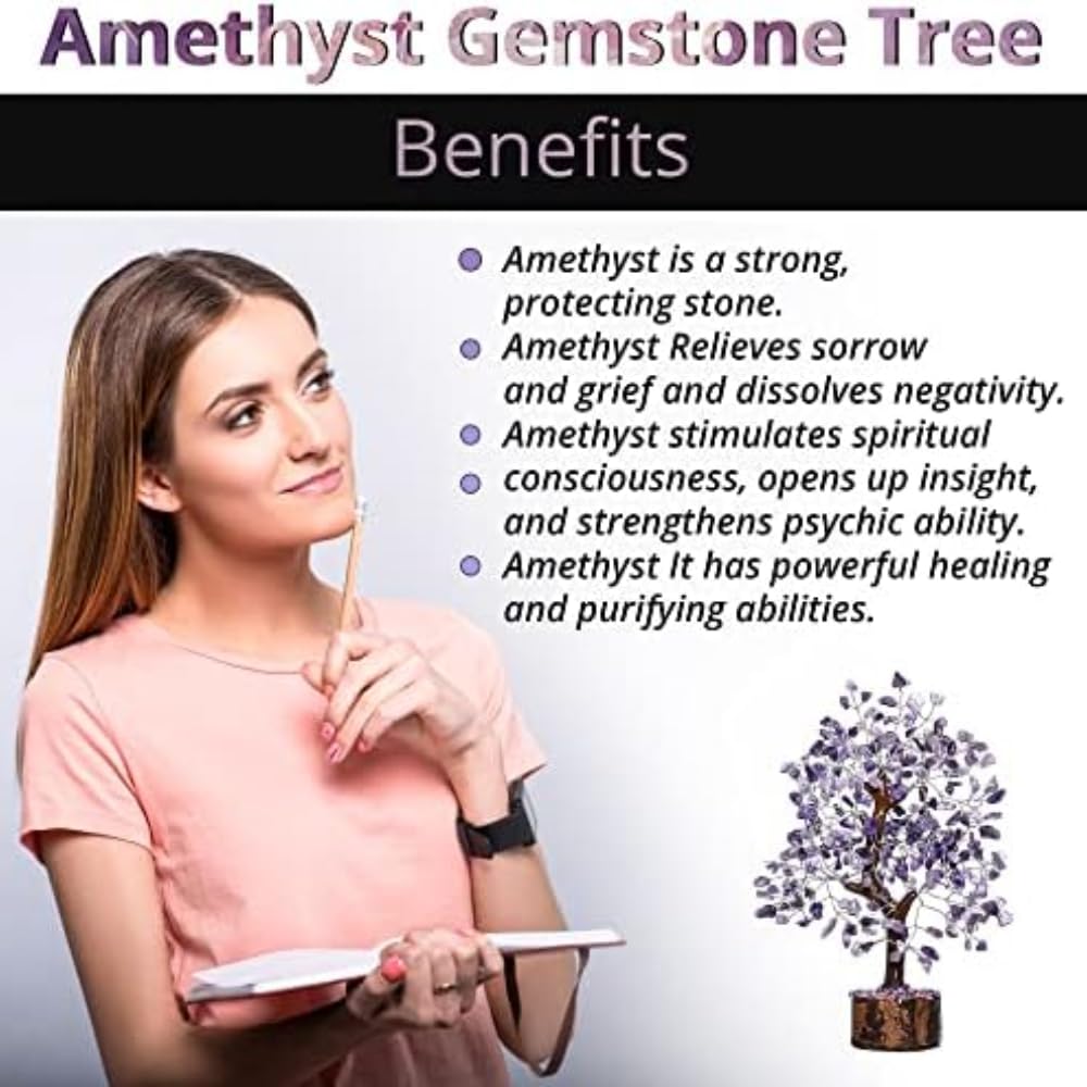 ANAYA AGATE Amethyst Crystal Tree of Life - Handmade Healing Bonsai Purple Tree for Home & Office Decor, Positive Energy & Good Luck, Ideal for Christmas Decor & Birthday Gifts for Women, Men