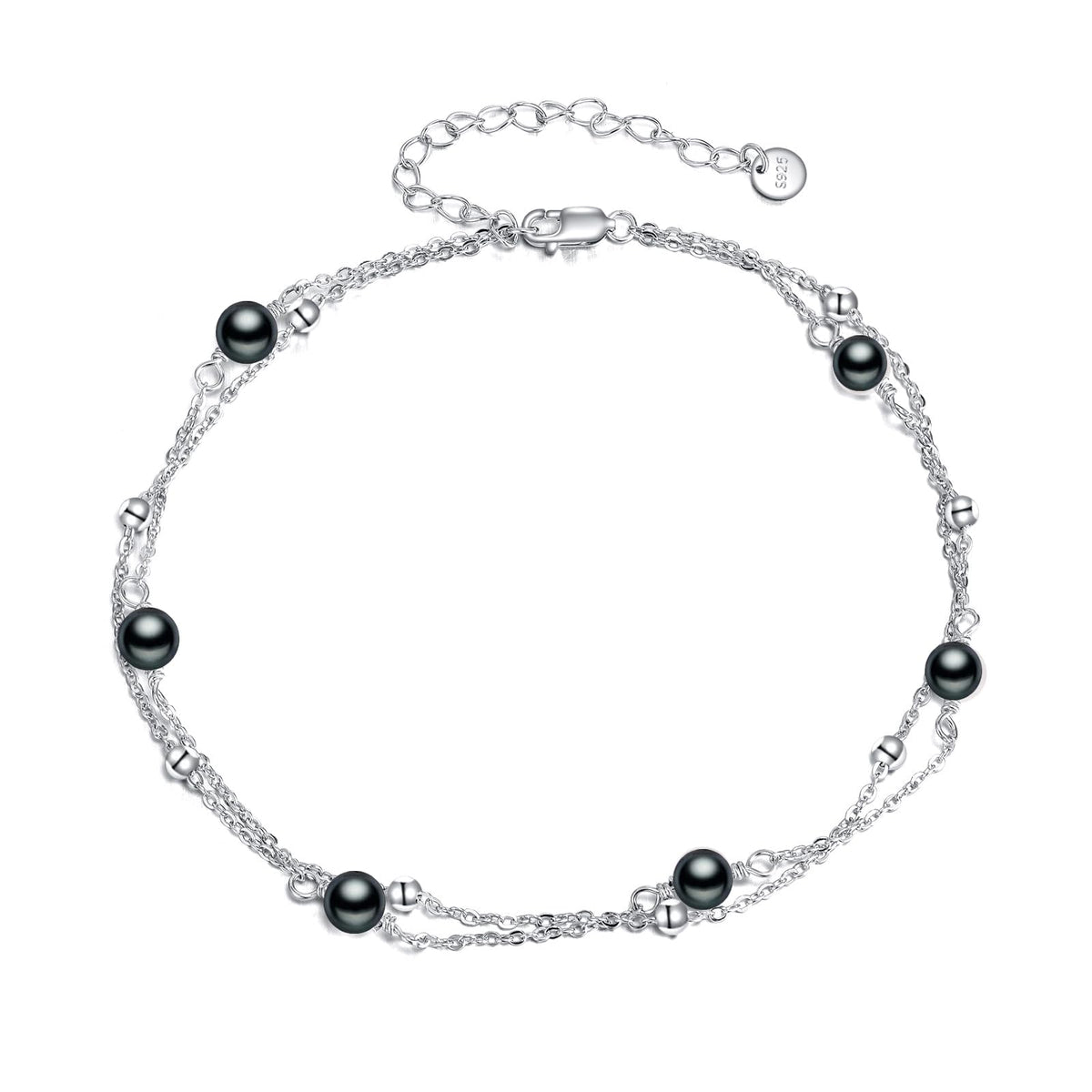 CRMAD Black Pearl Bracelet Anklet for Women Sterling Silver Beach Jewelry Gift for Women (black pearl, bracelet 7+2'')