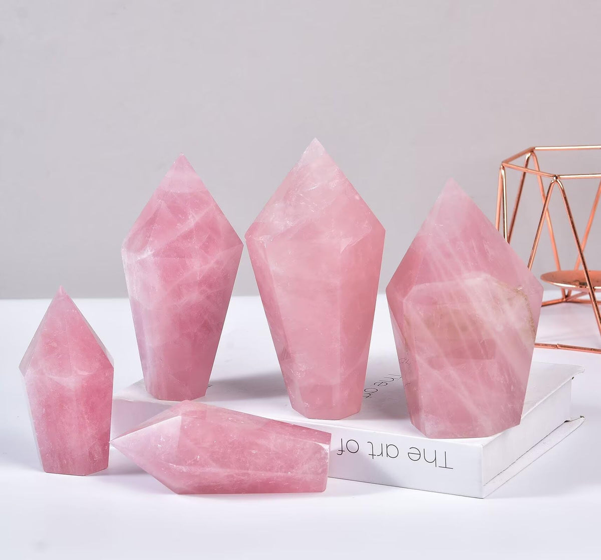 VIZYTOU Rose Quartz Tower Healing Crystal Quartz Obelisk Point Pink Stone Wand Reiki Healing Meditation Rock 1.1-1.7 LBS